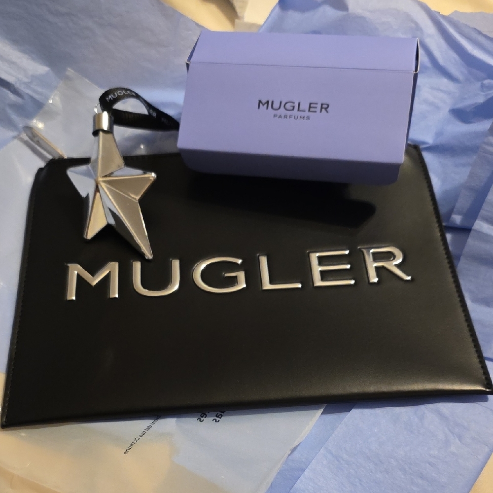 Mugler Black Cosmetic Bag with Silver Star Charm